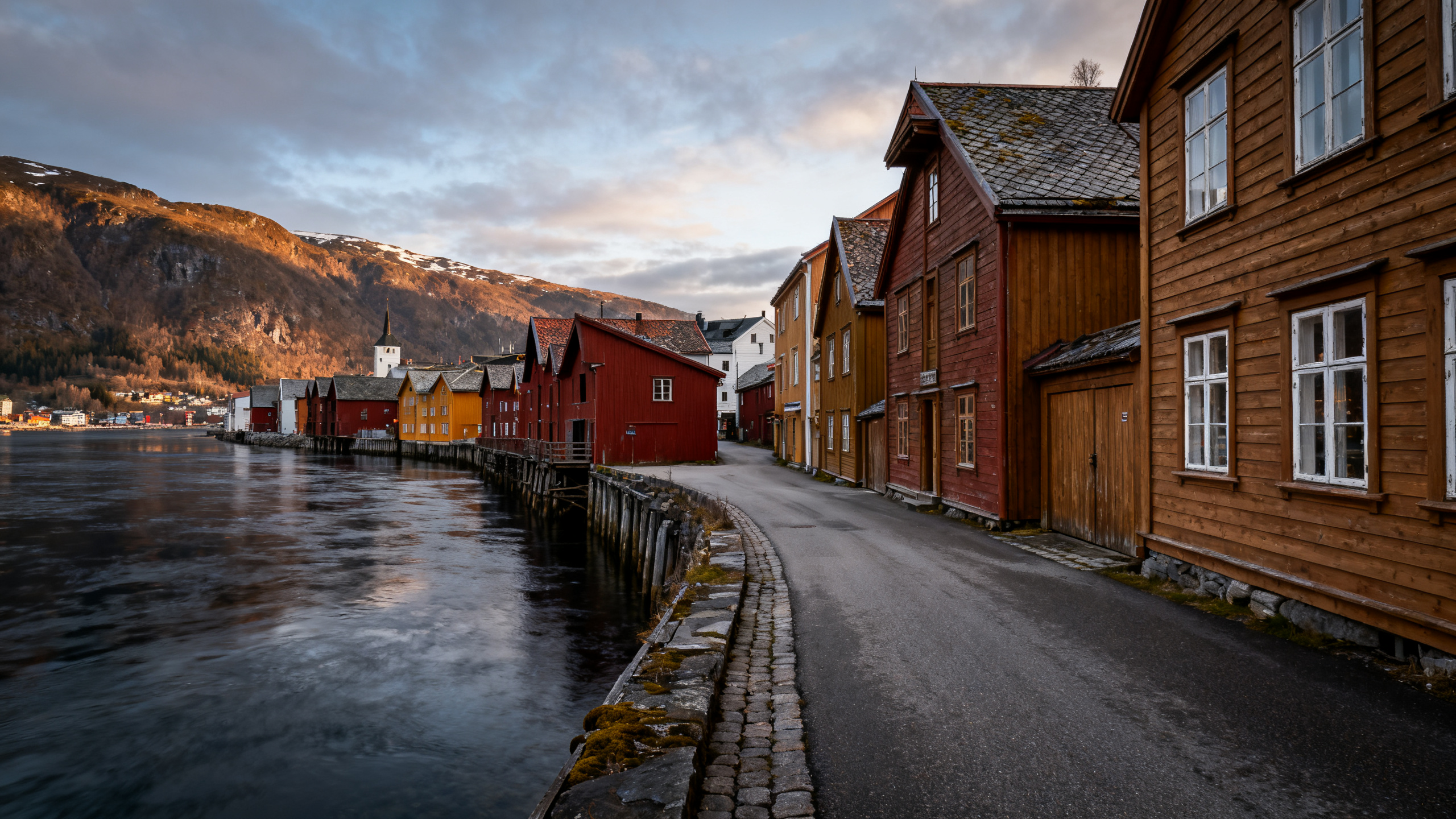 Mosjøen Sjøgata old wooden street river Norway