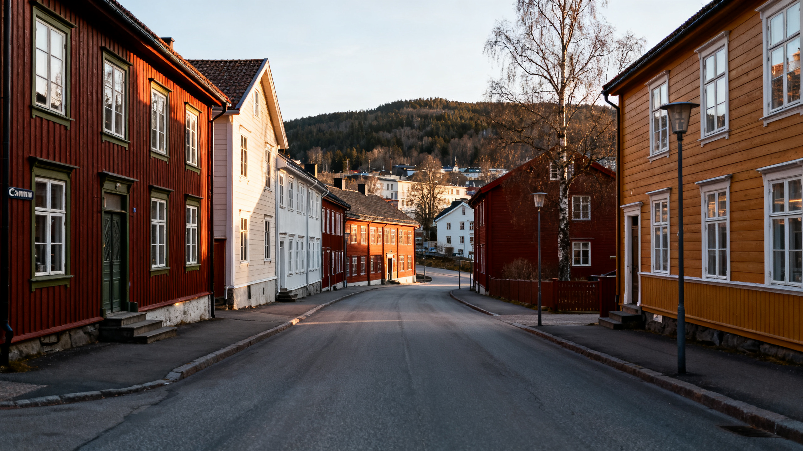 Lillehammer old town wooden buildings street scene