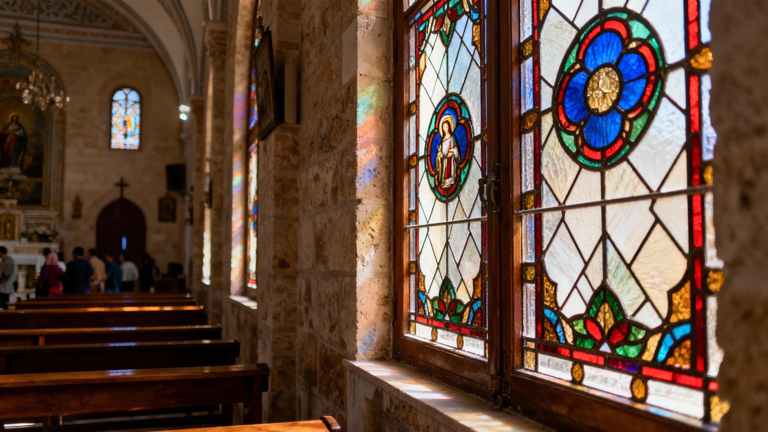 Casablanca, Morocco Chapelle Notre-Dame de Lourdes interior stained glass