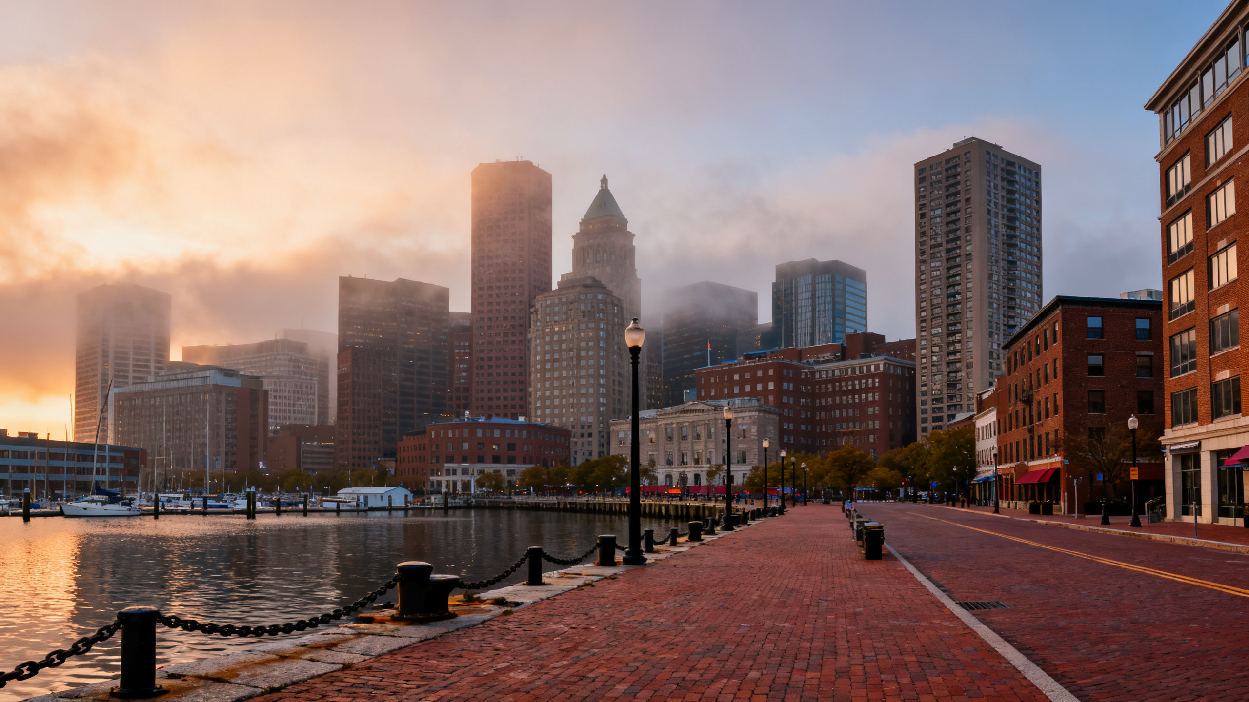 Boston city skyline harbor