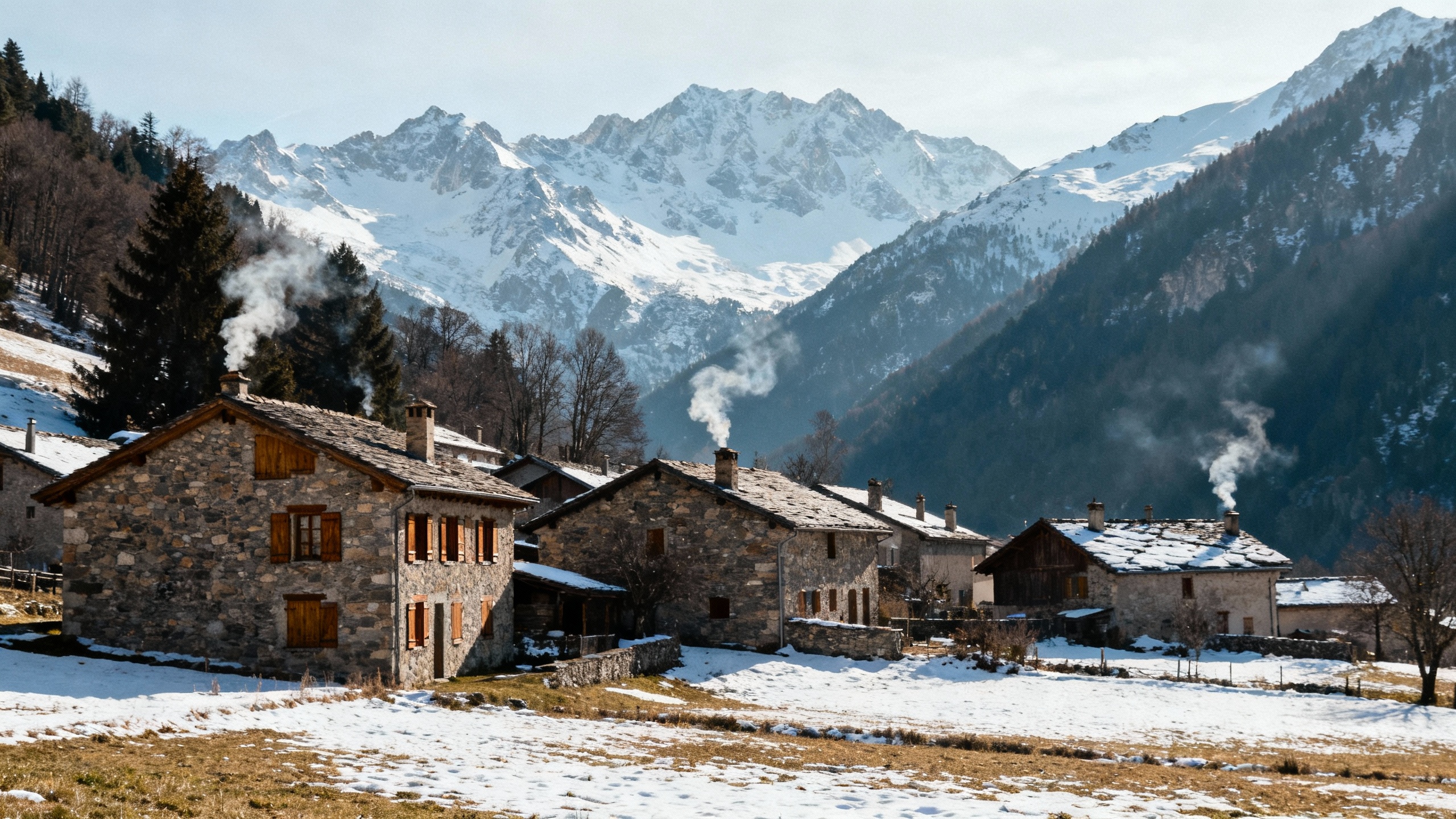 Pyrenees France snow-capped mountains village