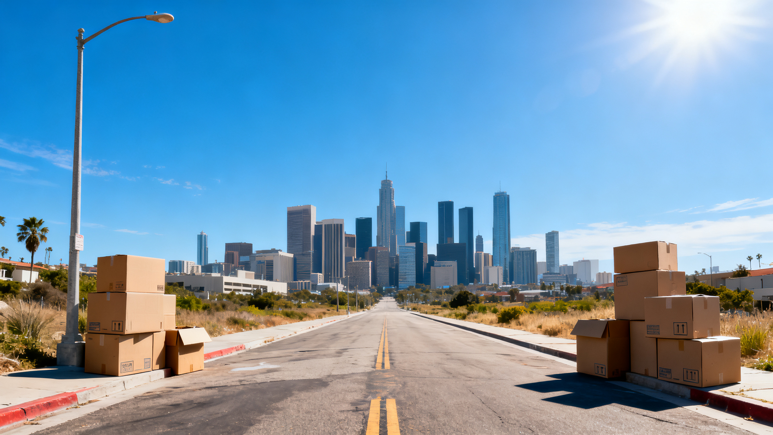urban cityscape skyline moving boxes relocation