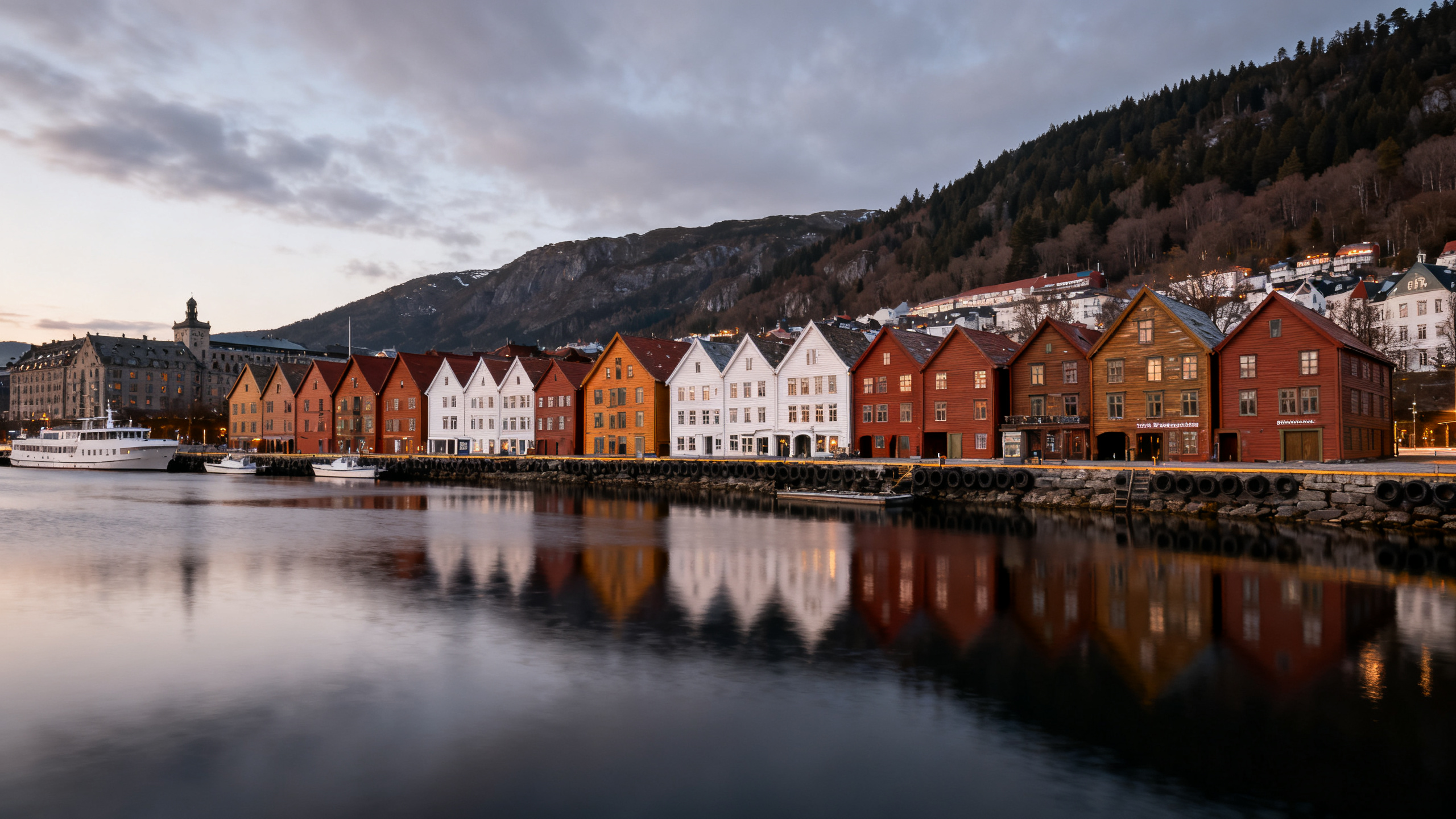 Bergen Bryggen wooden buildings harbor view