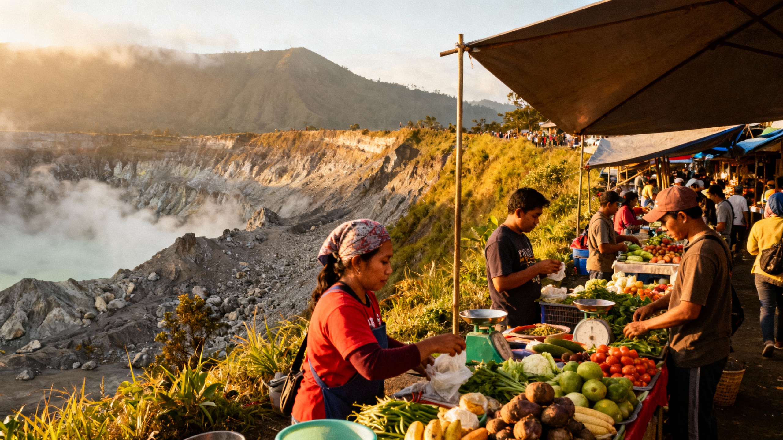 Berastagi, Indonesia volcano and market