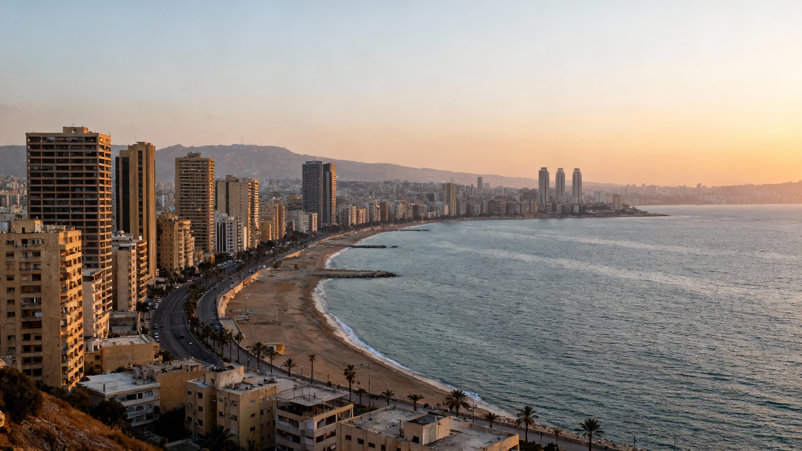 Beirut Lebanon coastal cityscape sunset