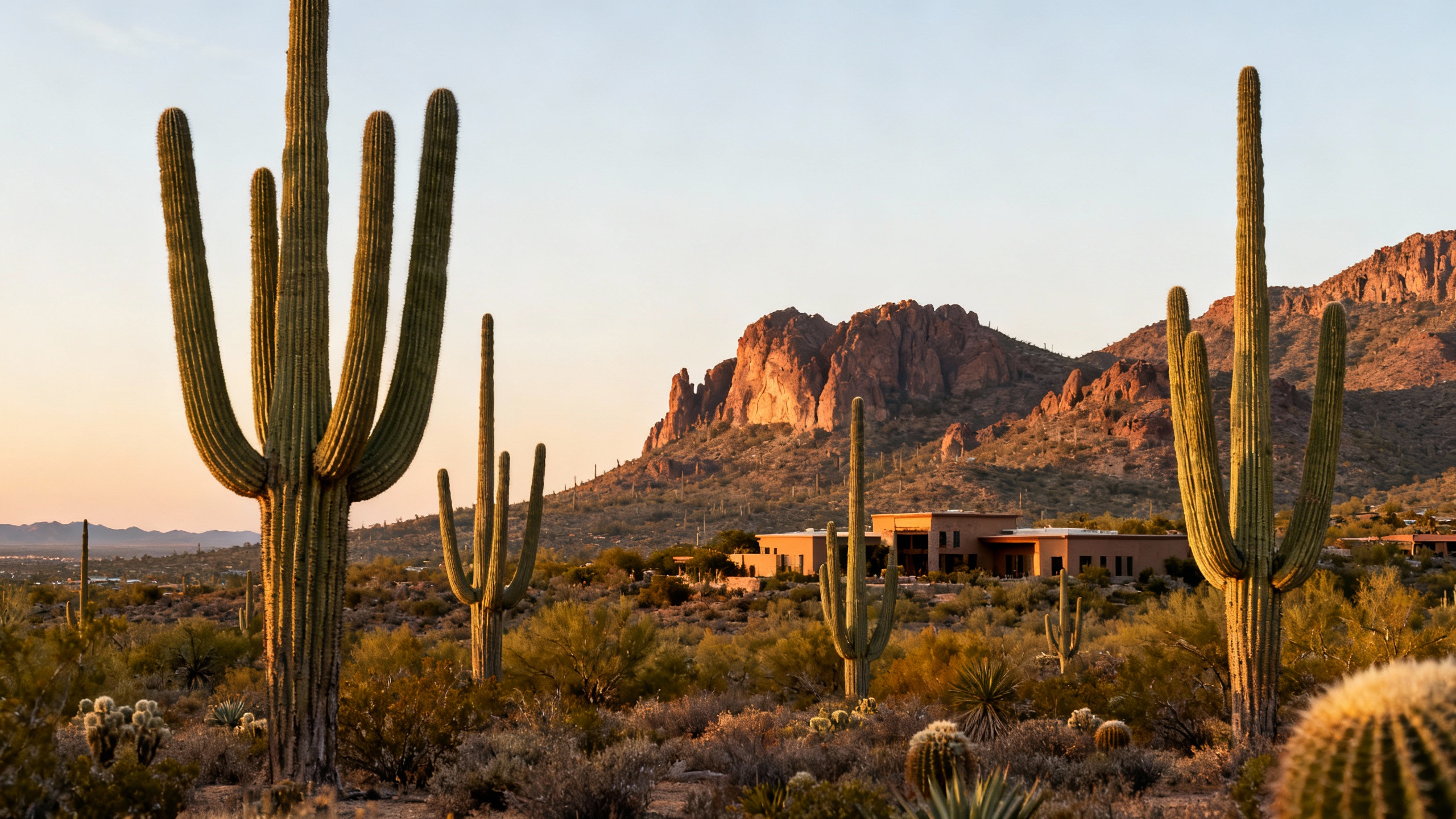 Tucson Arizona desert saguaro cacti evening