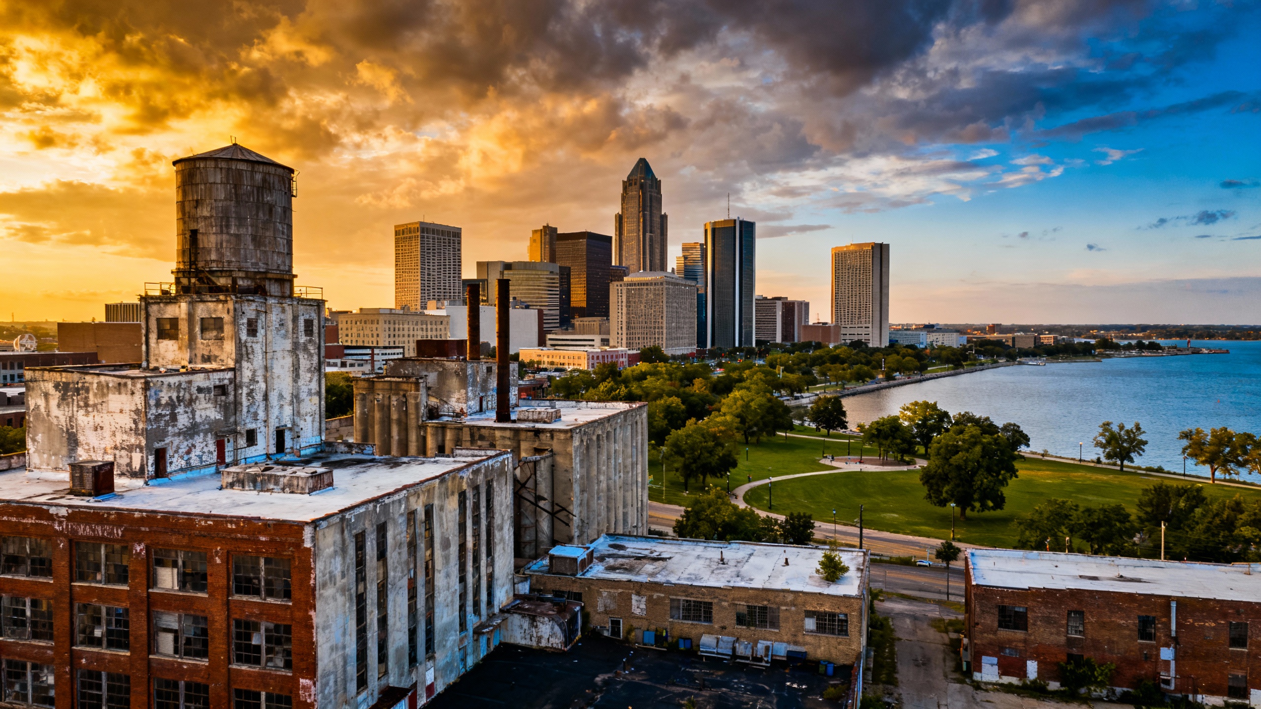 Detroit, Michigan industrial area with worn buildings