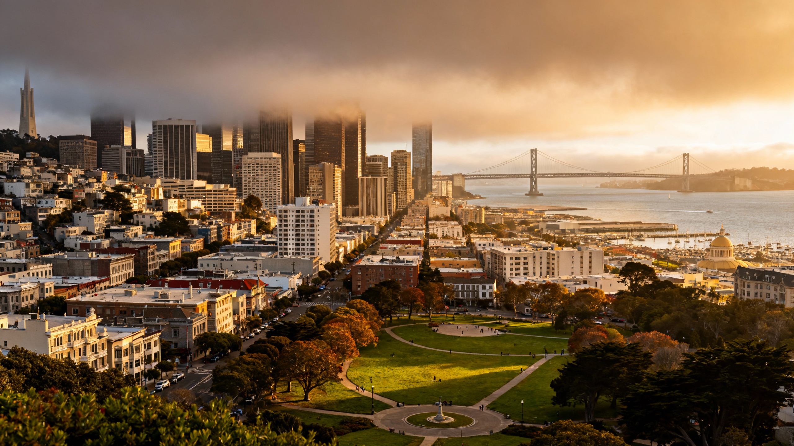 San Francisco, California dense urban area with fog