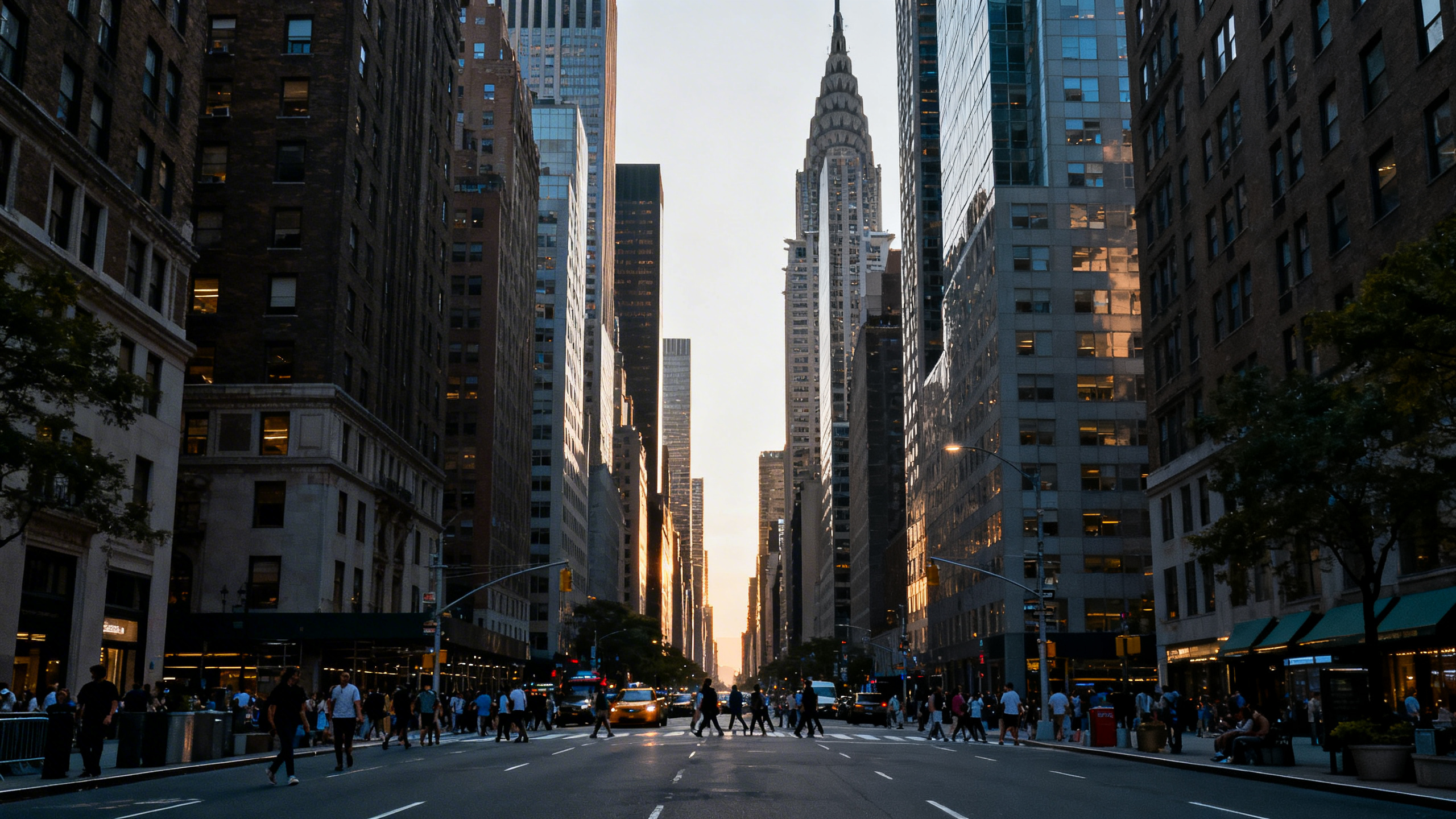 Early morning view of the dense skyscrapers and crowded streets in Manhattan, New York City’s urban core