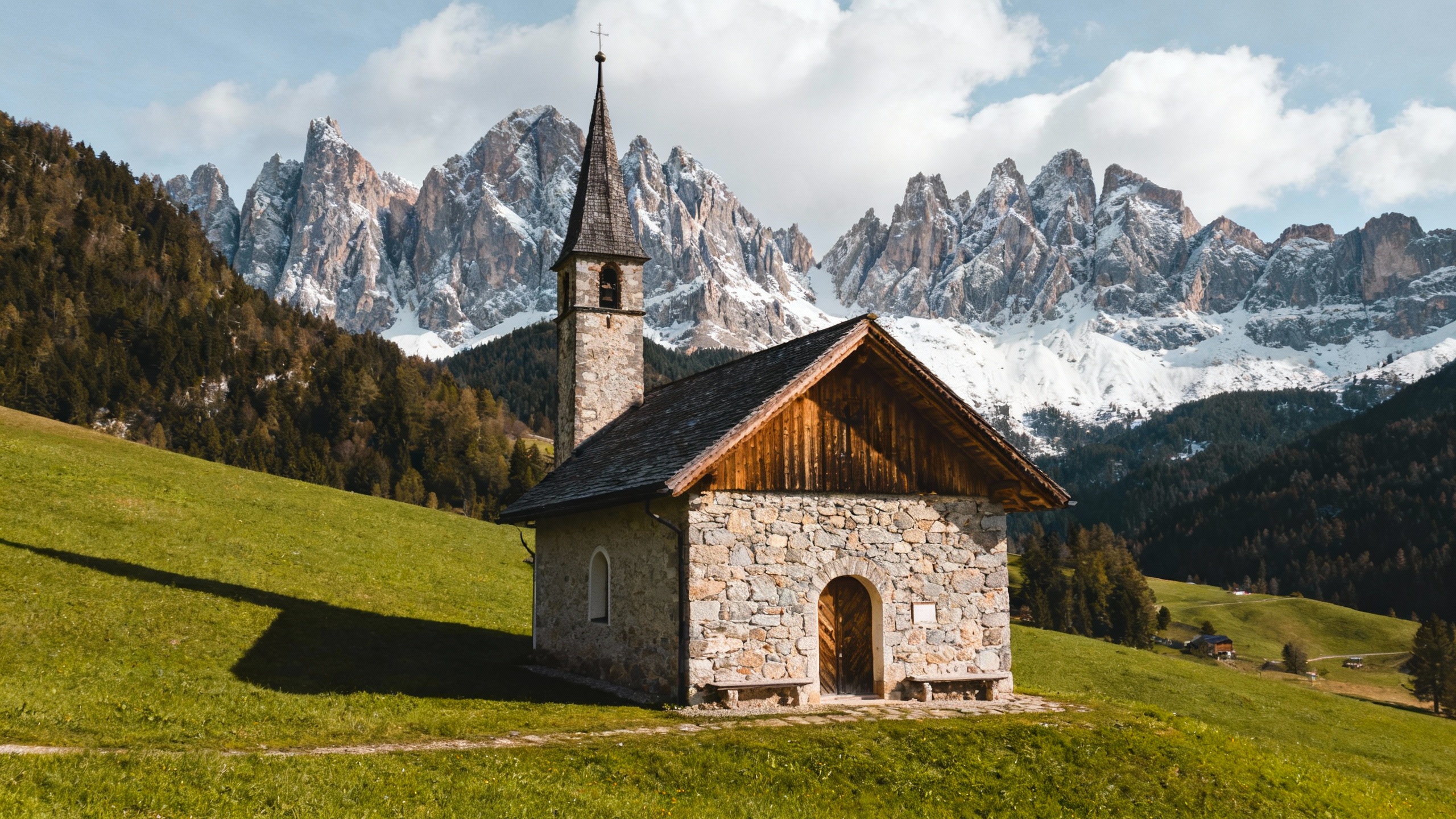 Val Di Funes, Italy alpine valley mountain church