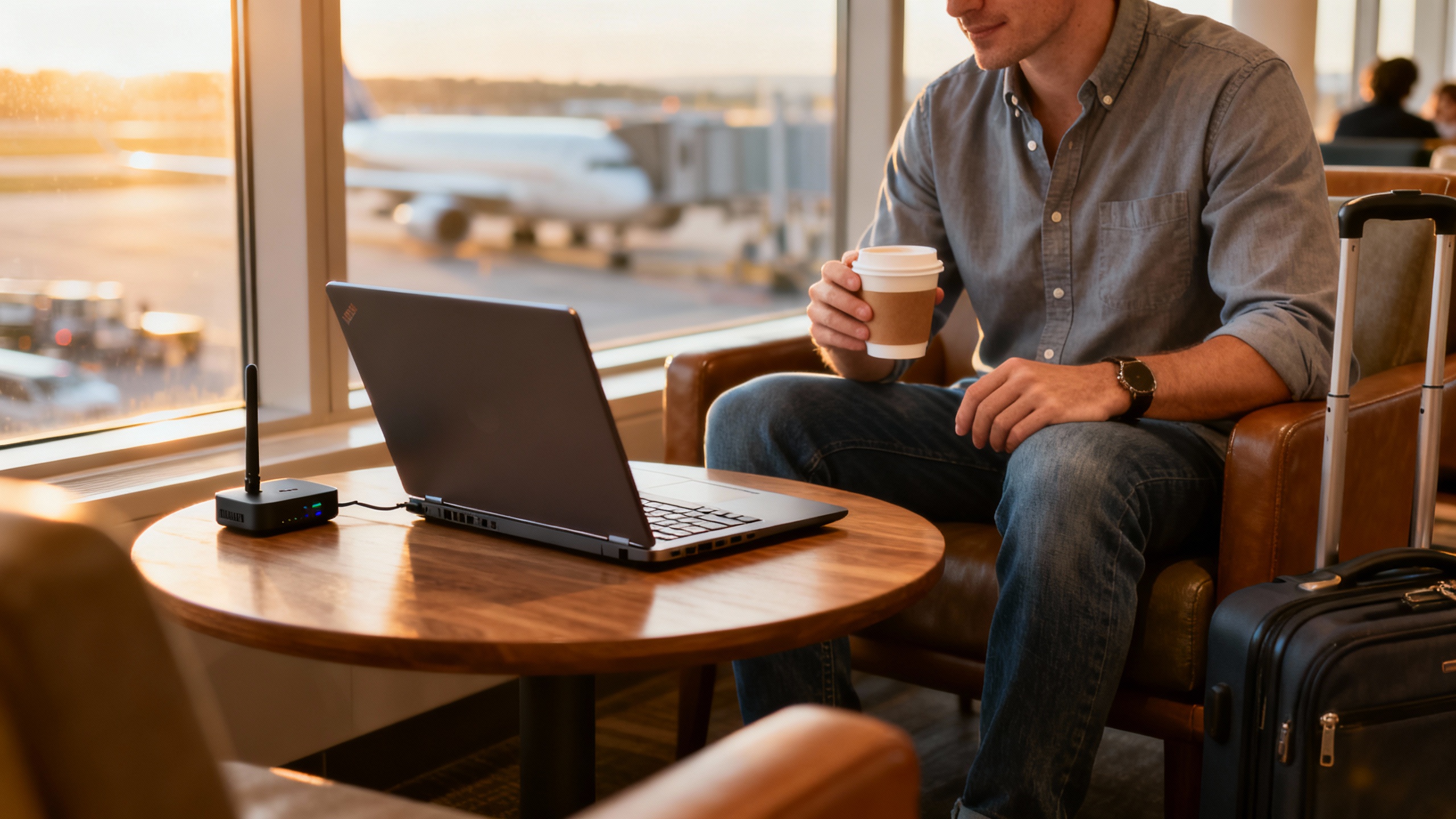 laptop with travel wifi setup