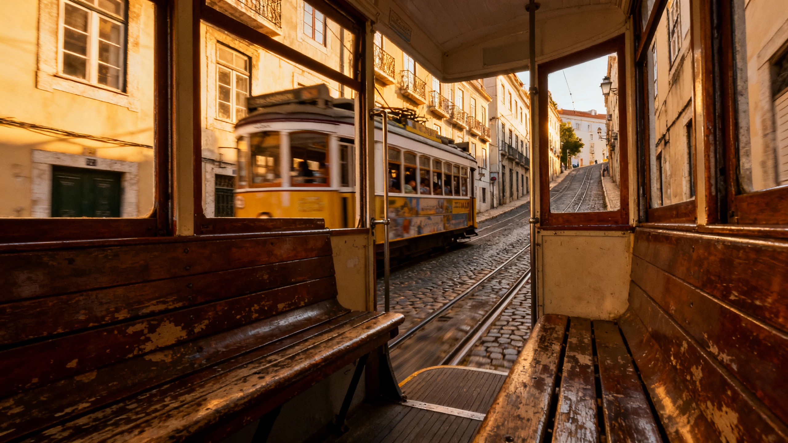 Lisbon Tram 28 navigating steep street