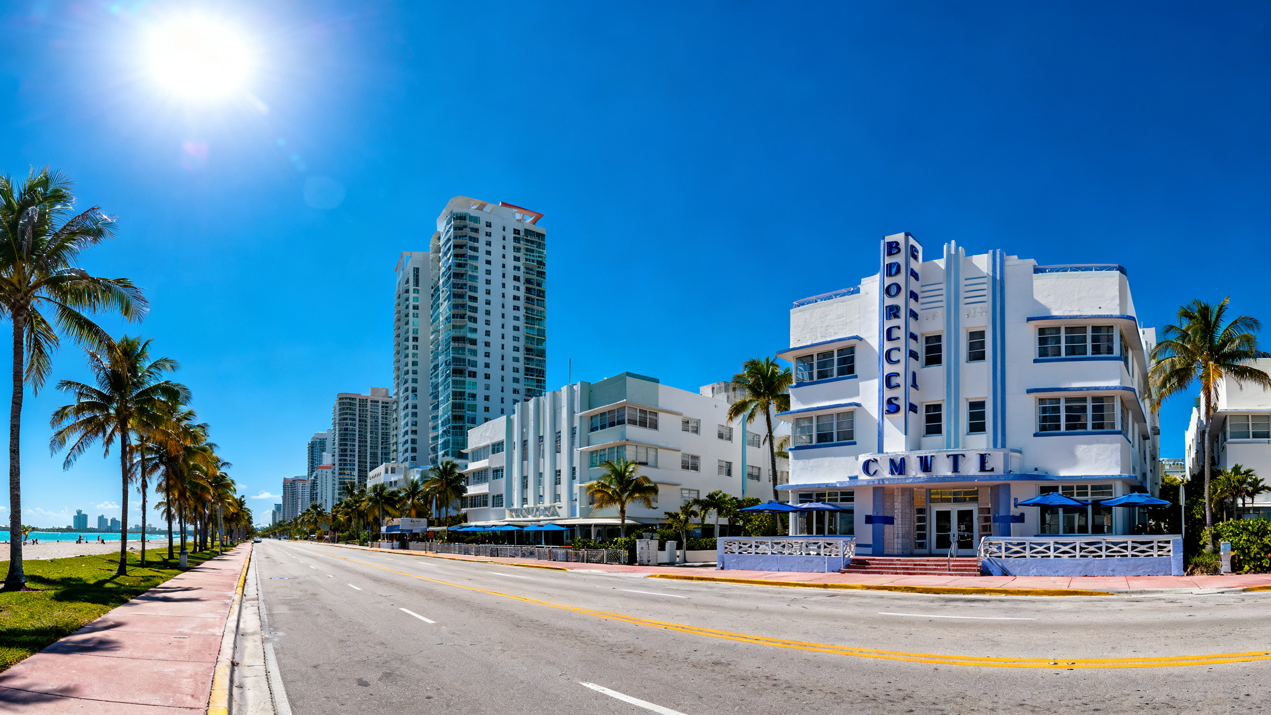 Miami beach skyline sunny