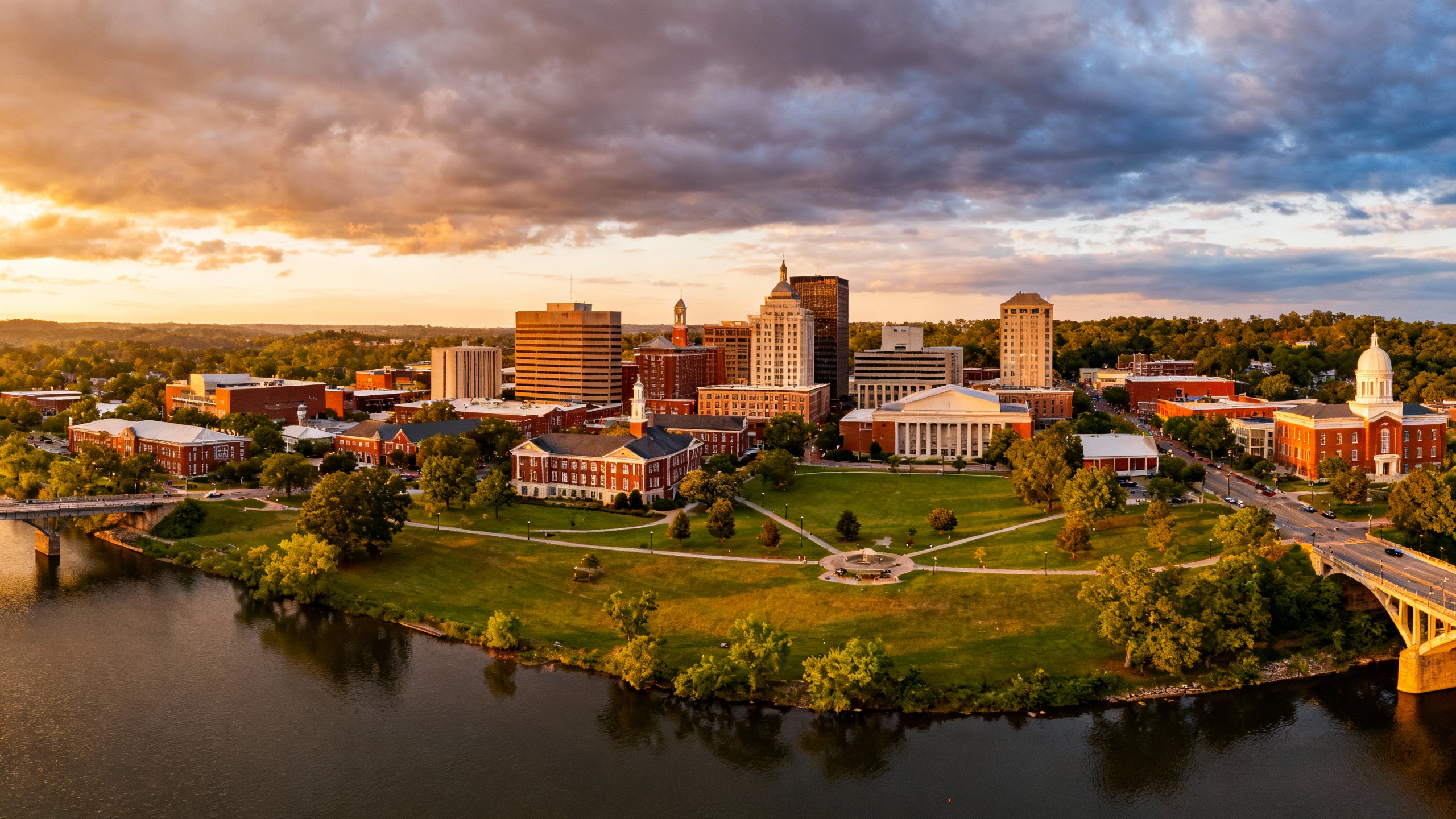Fayetteville, Arkansas downtown with university campus