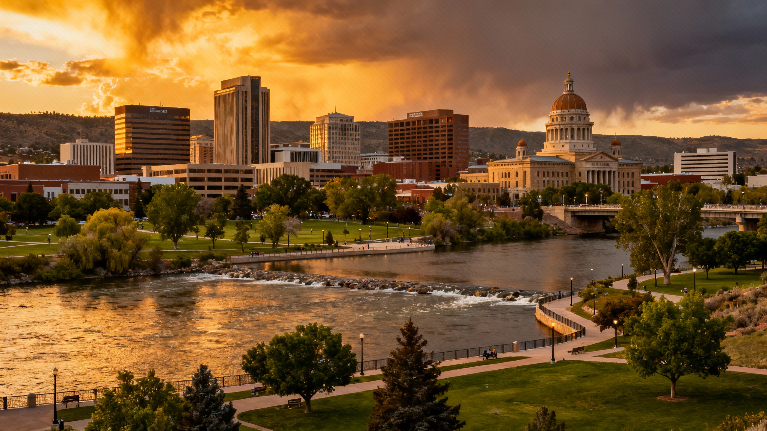 Boise, Idaho city skyline with river