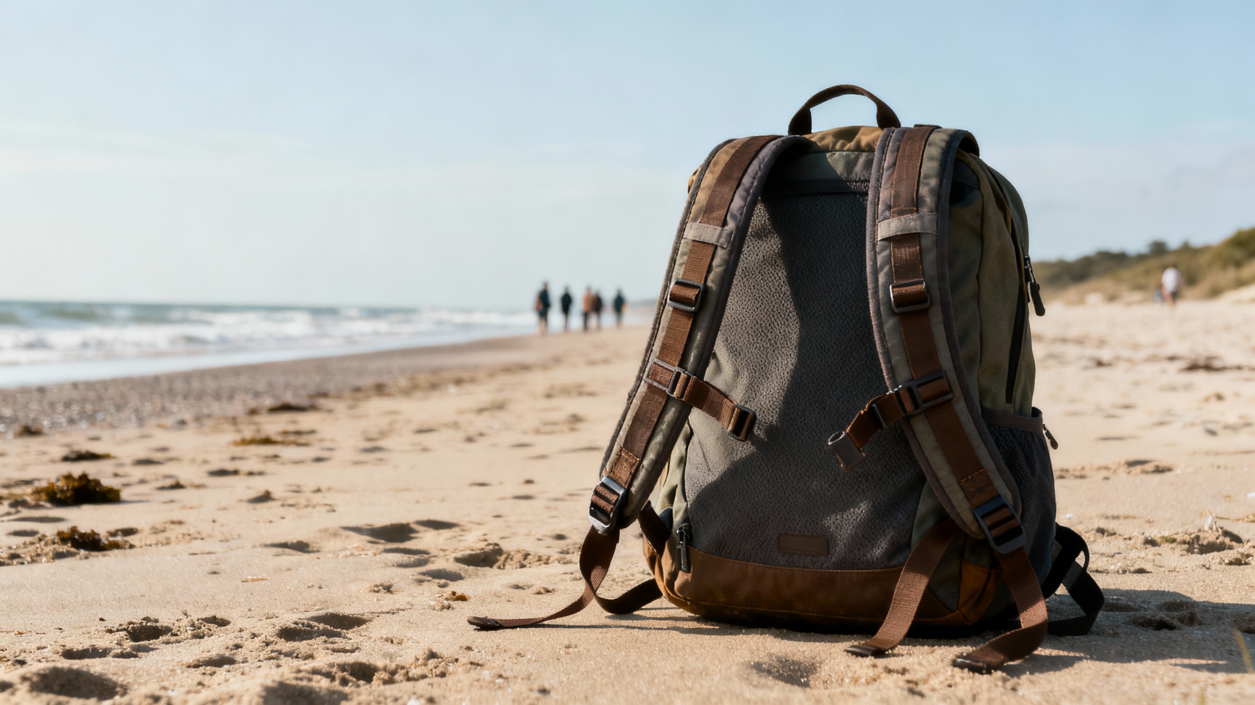 backpack with adjustable straps on beach