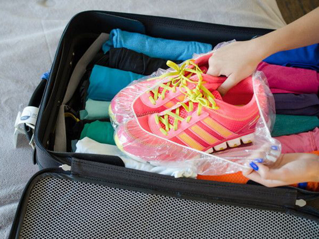 Keep Shoes Separated Using a Shower Cap