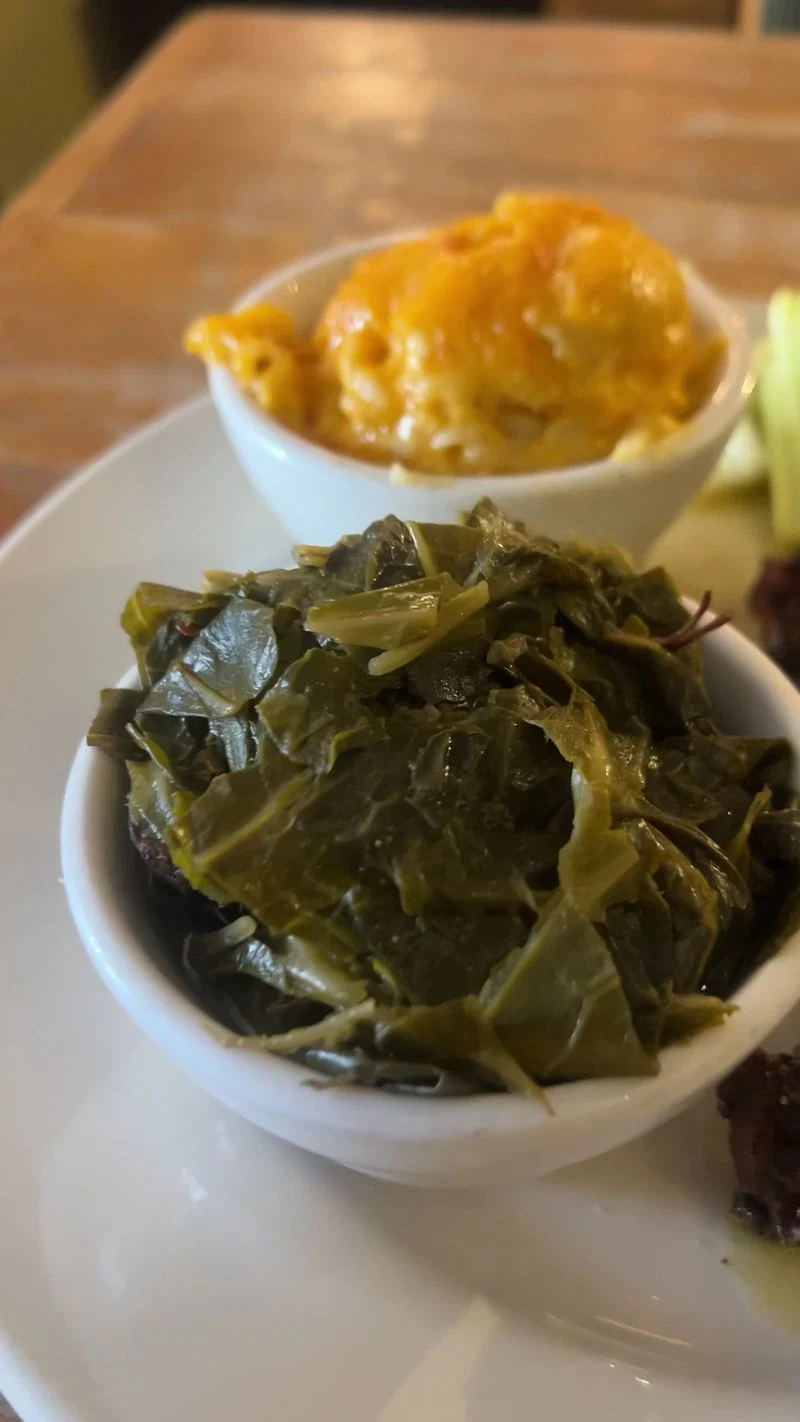 Hearty Mac and Cheese, Collard Greens, and Cornbread Trio